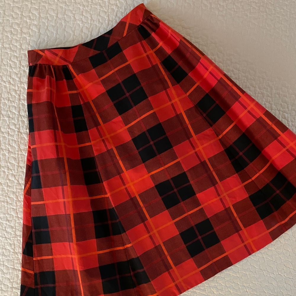 Kate Spade red plaid woodland midi skirt